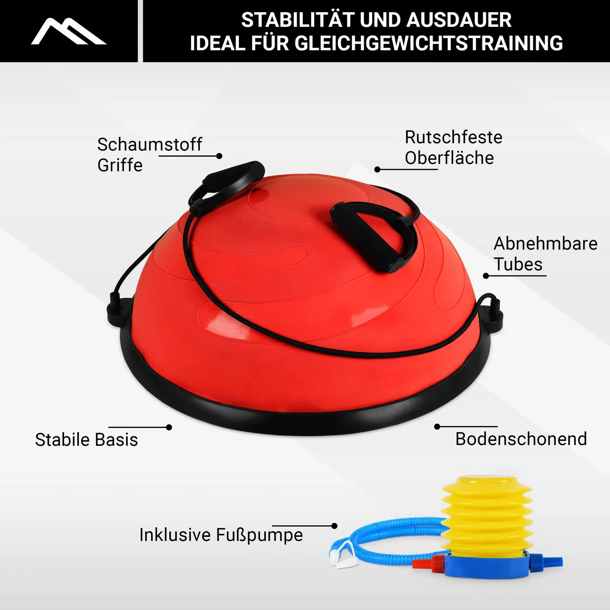 Balance Ball Trainer Premium piłka gimnastyczna + expander i pompka – obustronne użytkowanie, trenażer równowagi, deska do ćwiczeń równowagi (bordowa)