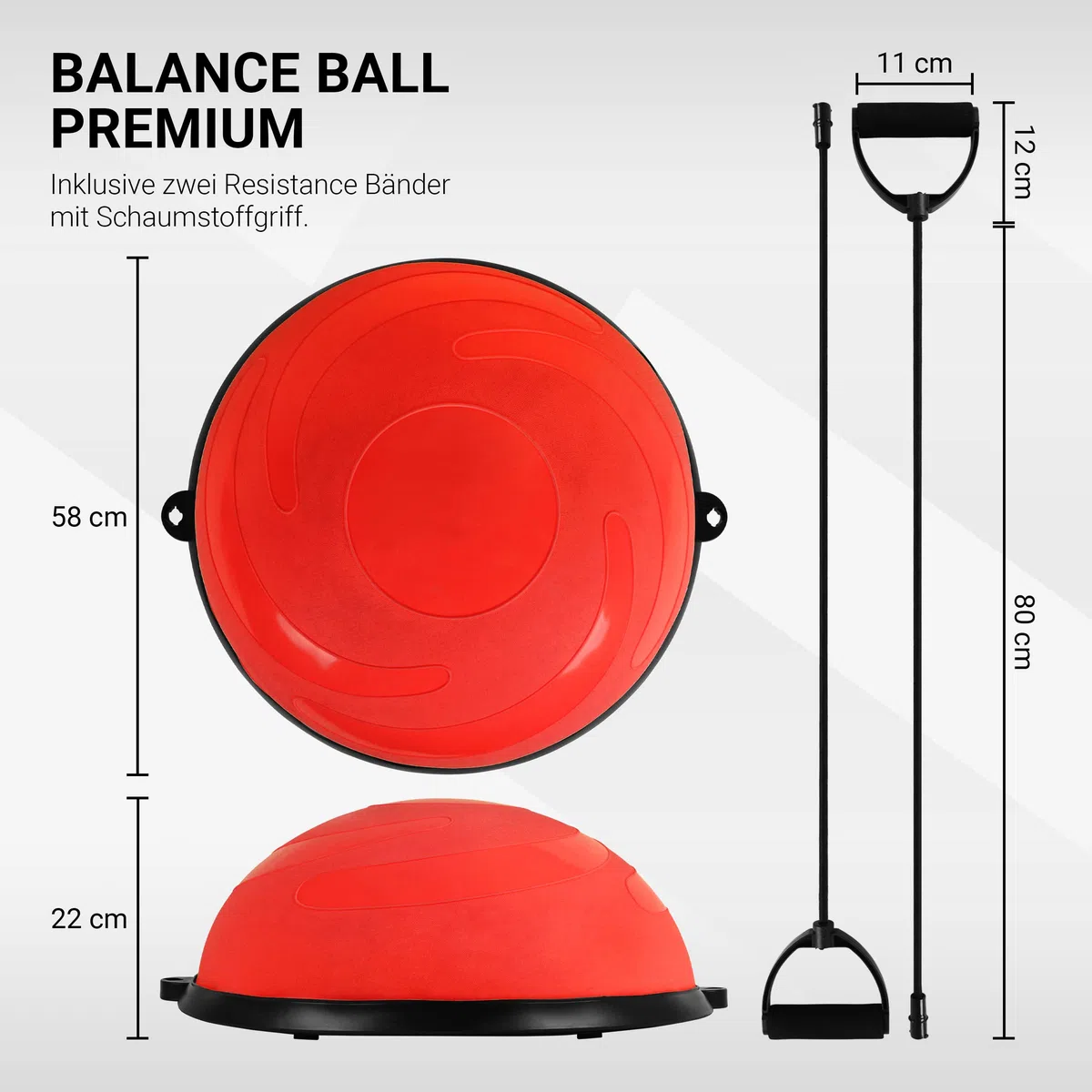 Balance Ball Trainer Premium piłka gimnastyczna + expander i pompka – obustronne użytkowanie, trenażer równowagi, deska do ćwiczeń równowagi (bordowa)