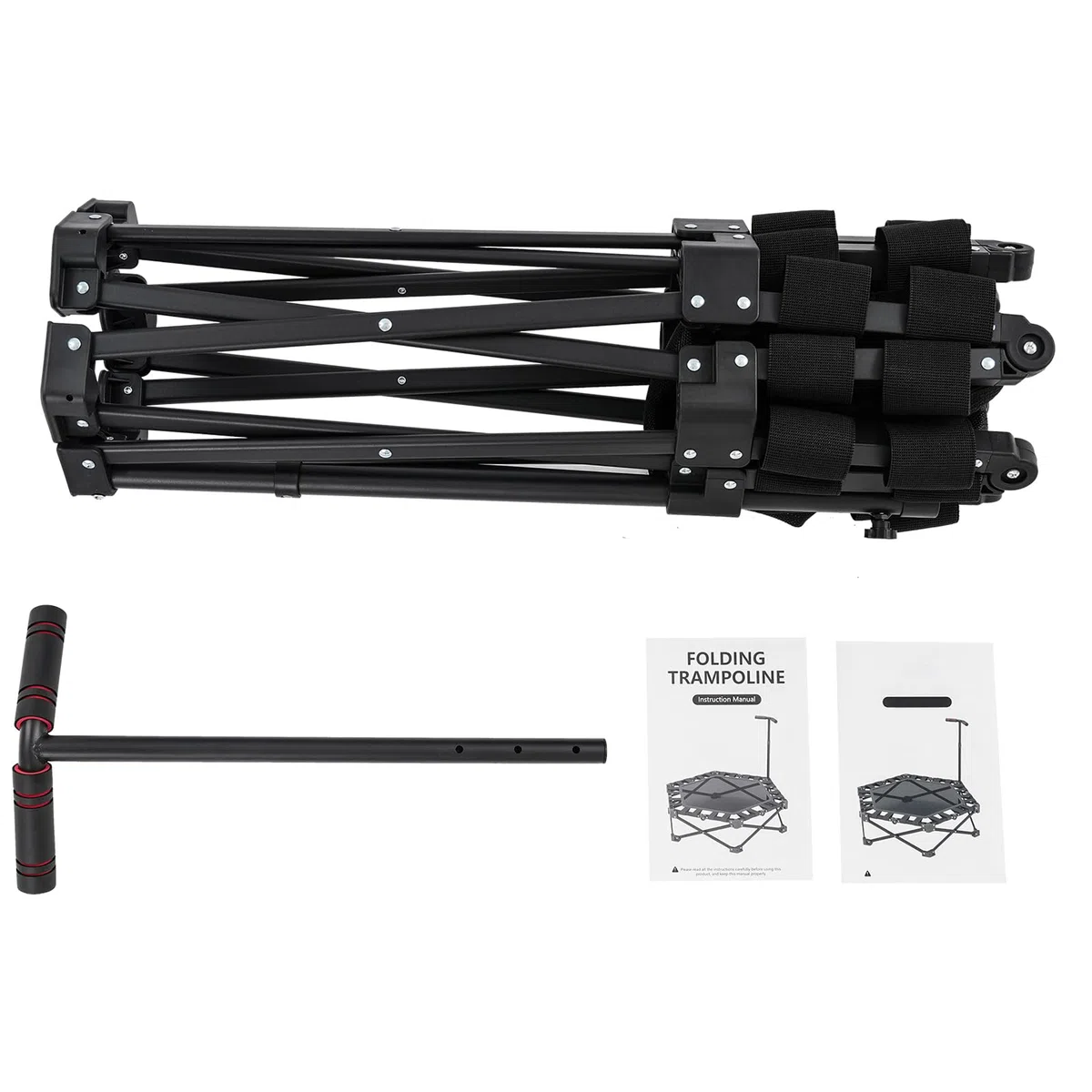 Składana mini trampolina fitness, dla dorosłych Ø 107 cm, 3 regulowane stopnie uchwytu, nośność 150 kg, stabilna i cicha (20 dB), do użytku wewnątrz i na zewnątrz