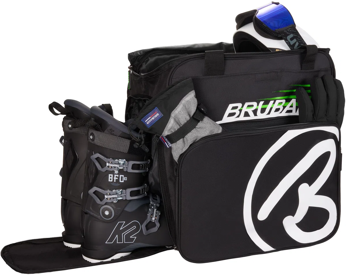 Brubaker Zestaw narciarski 'Champion' - Pokrowiec na narty i torba na buty narciarskie dla 1 pary nartów + patyczków + butów + kask - 170 cm - czarny/zielony