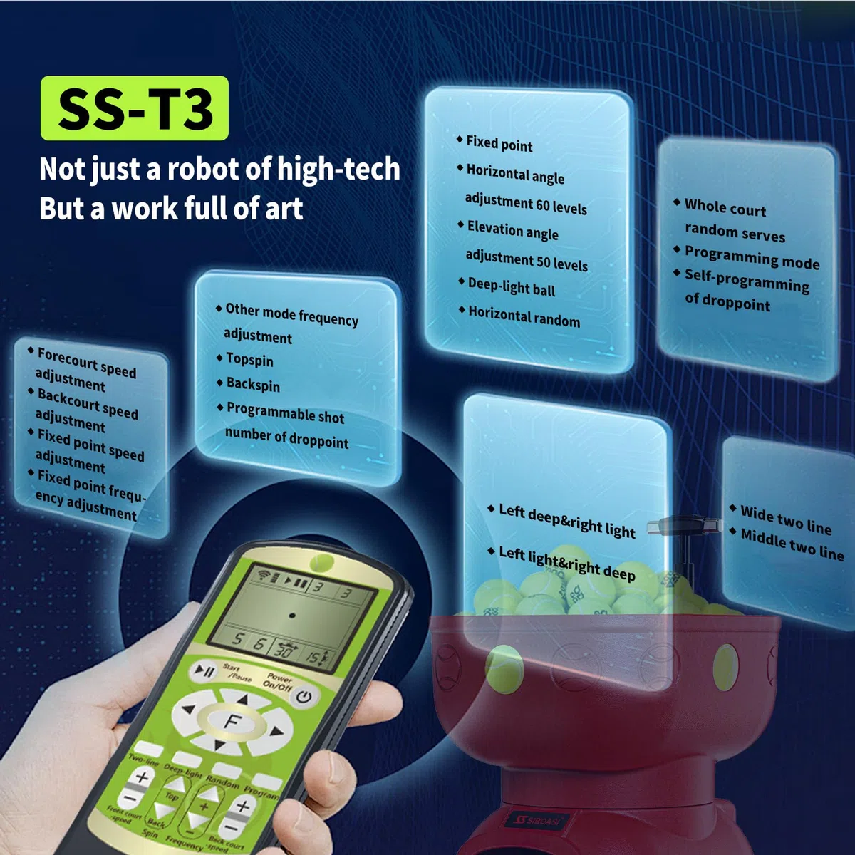 Automatyczna przenośna wyrzutnia piłek tenisowych, sterowana aplikacją, wstępnie zaprogramowane i niestandardowe ćwiczenia, pojemność 120 piłek, lekka konstrukcja – dla początkujących i
