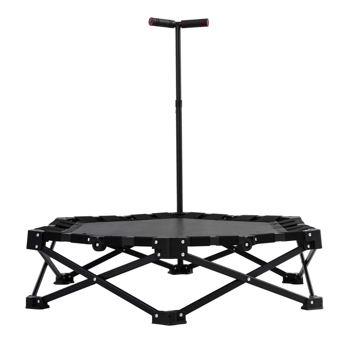 Składana mini trampolina fitness, dla dorosłych Ø 107 cm, 3 regulowane stopnie uchwytu, nośność 150 kg, stabilna i cicha (20 dB), do użytku wewnątrz i na zewnątrz